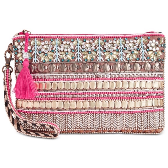 Big Buddha Handbags - Big Buddha Pink Beaded Clutch Wristlet Bag NWT